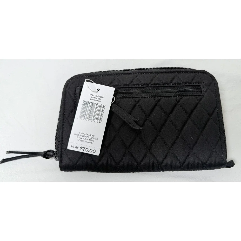 Vera Bradley Large Wallet Featherweight Black NWT Quilted Moonless Night 20089